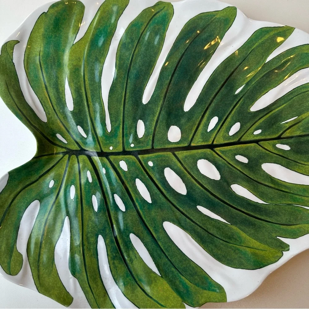 Sur La Table Monstera Leaf Ceramic Serving Platter Tray Green Tropical